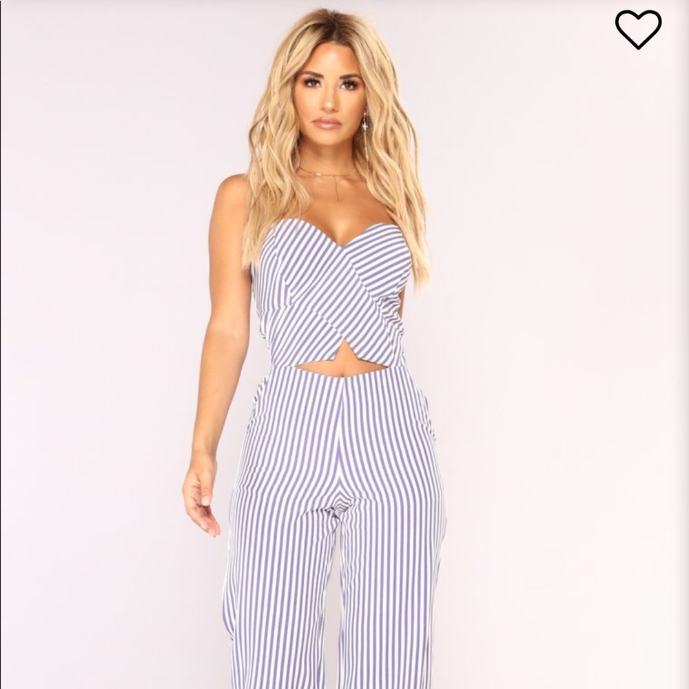 Harbor Island Culotte Jumpsuit - White/BlueSHARE